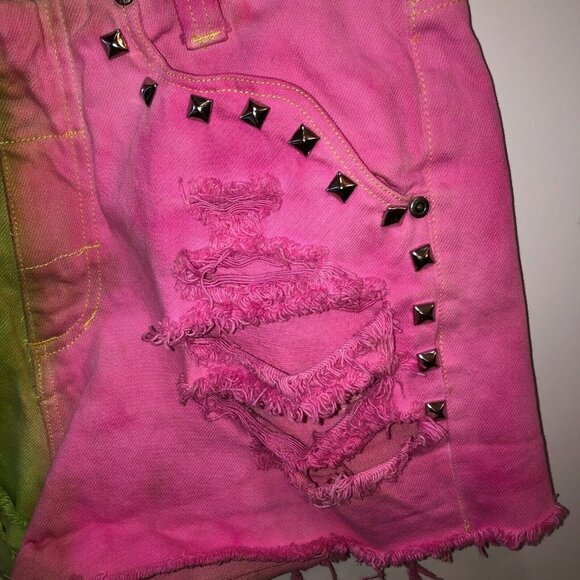 Goodfellows Womens Sz 7/8 Green Pink Studded Distressed Cut Off Rockstar Shorts - Picture 5 of 11